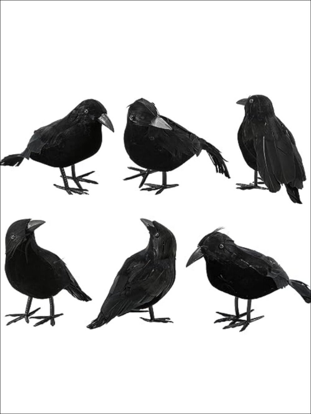 Realistic Handmade Crow Decorations with Real Feathers, 6 Pack